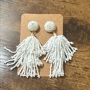 White Beaded Tassel Earrings